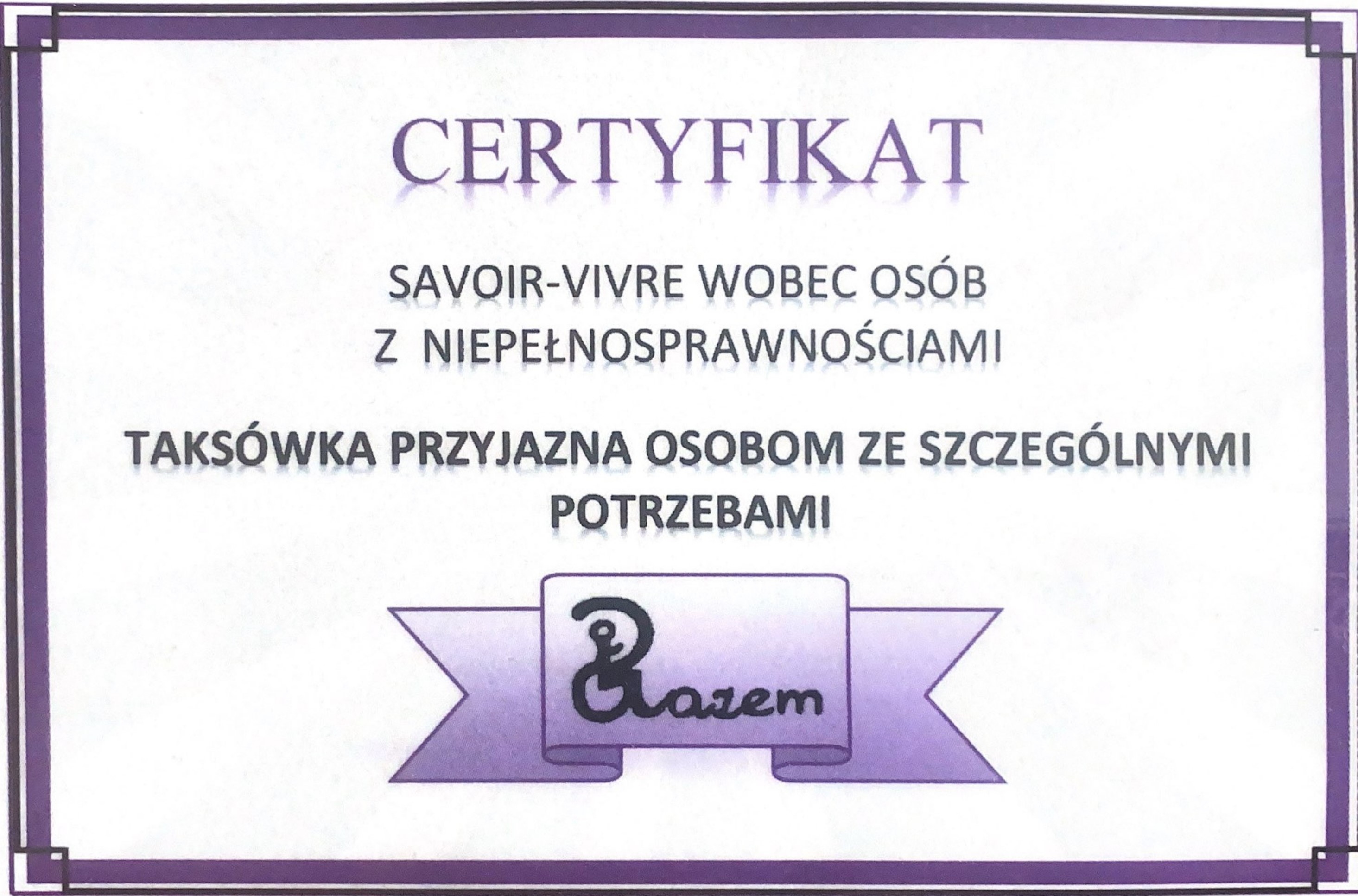 Certyfikat savoir-vivre wobec osób z niepełnosprawnościami